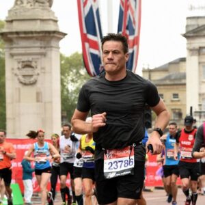 Chris finishing The London Marathon.